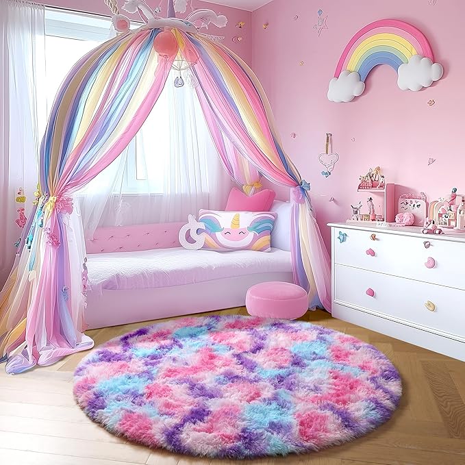 Amdrebio Hot Pink Rainbow Round Circle Area Rug 4Ft - Image 7