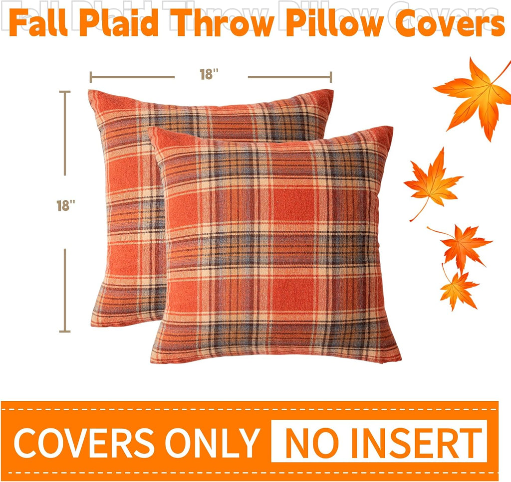 AQOTHES Fall Plaid Orange Throw Pillow Covers 18x18 Inch Set of 2
