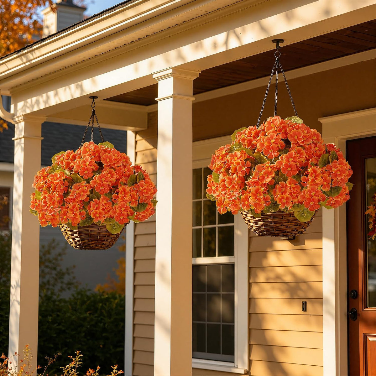 Artificial Fall Flowers Geraniums for Outdoors Front Porch Decor