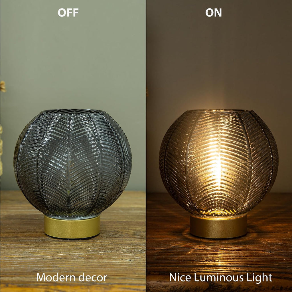 LUSHARBOR Battery Operated Decorative Glass Table Lamp with Timer Grey