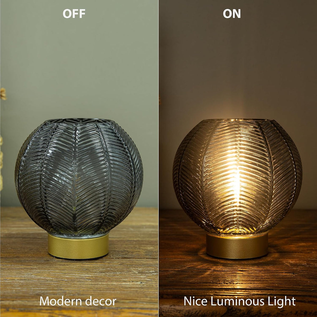 LUSHARBOR Battery Operated Decorative Glass Table Lamp with Timer Grey