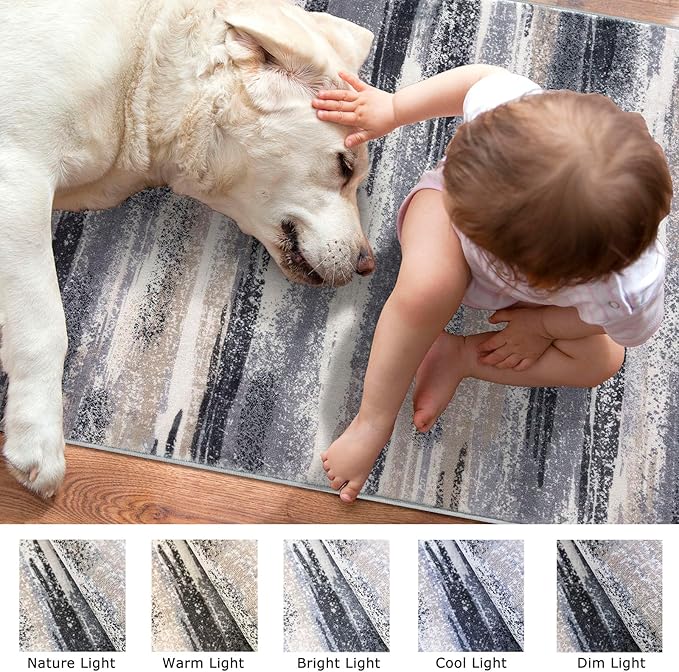 Lansny Modern Abstract Small Area Rug Indoor 3x5 Washable Rug Non-Slip Soft - Image 3