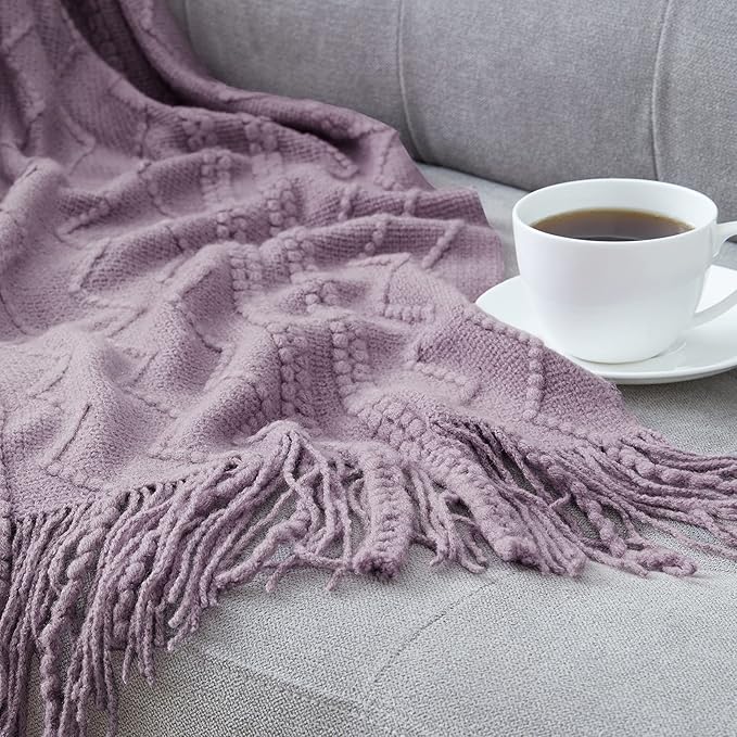 BOURINA Light Lavender Throw Blanket 50x60 Inches Throw Textured Solid Soft - Image 5