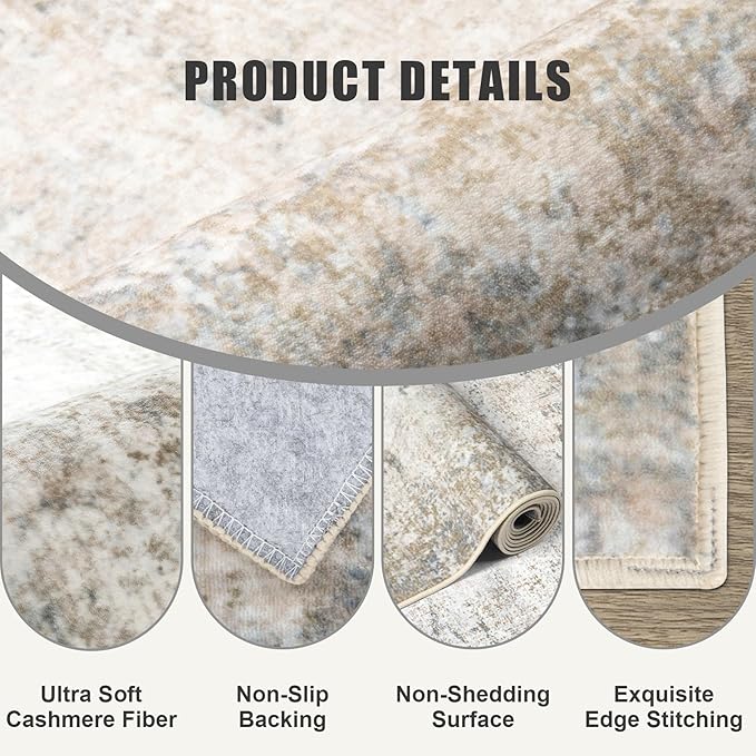 2.6'x8' Runner Rug Washable Rug;Modern Abstract Soft Thin Runner Rug Brown Grey - Image 6