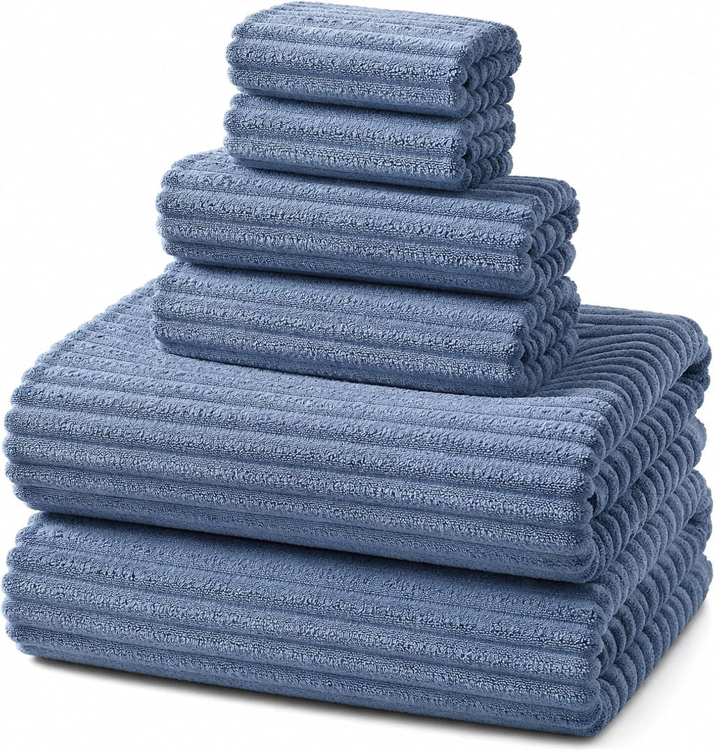 REDKISS Blue Bath Towels Set 6 Piece - Microfiber Bathroom Towels of 6 Large, Highly Absorbent Bath Towel, Soft Shower Towel for Bathroom, Hotel 2 Bath Sheet 2 Hand Towel 2 Washcloths