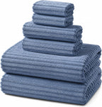 REDKISS Blue Bath Towels Set 6 Piece - Microfiber Bathroom Towels of 6 Large, Highly Absorbent Bath Towel, Soft Shower Towel for Bathroom, Hotel 2 Bath Sheet 2 Hand Towel 2 Washcloths
