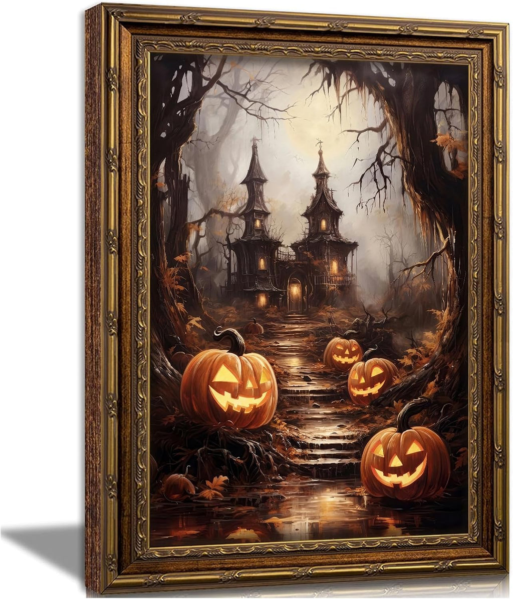 Vintage Gold Framed Halloween Wall Art, Cute Ghosts Pictures Wall Decor