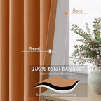 Guken Orange 100% Blackout Linen Curtains 90 Inch Length 2 Panels Set - Image 3
