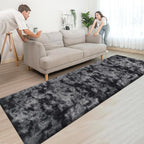 Tie-Dyed Runner Rug for Bedroom Black Grey 3x10ft Fluffy Area Rug Bedside - Image 4