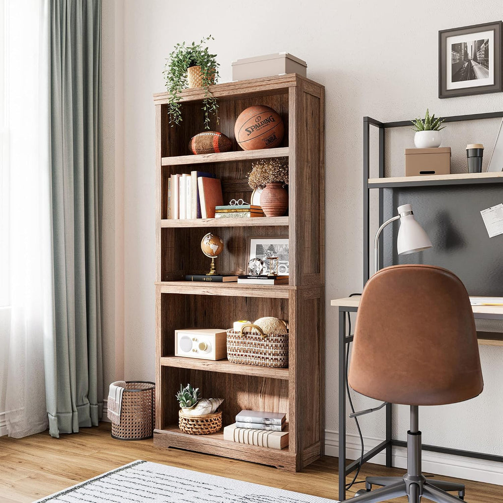 LINSY HOME 5-Shelf Bookcase, Bookshelves Floor Standing Storage Shelves 68 in Tall Bookcase Home Decor Furniture for Home Office, Living Room, Bed Room - Dark Brown