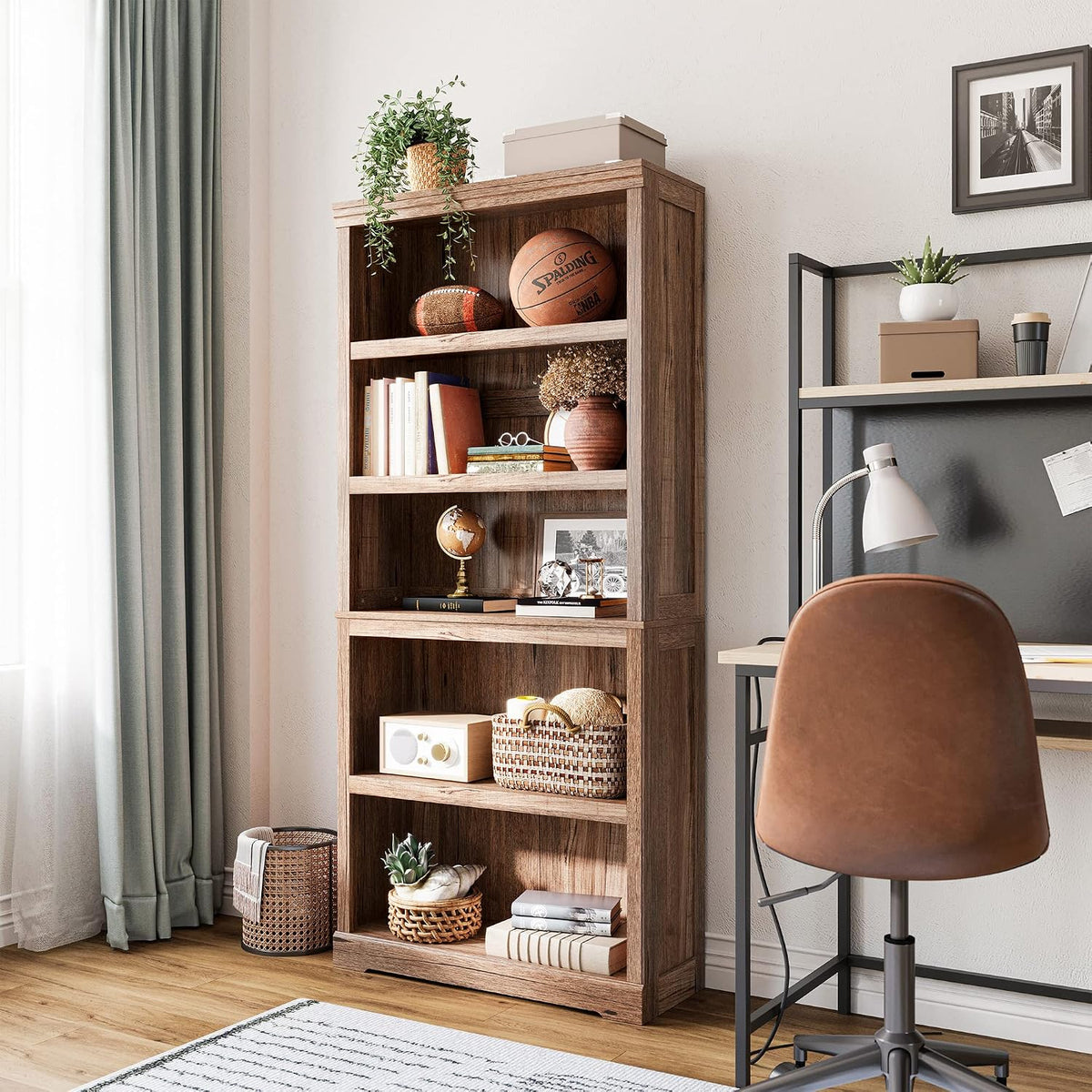 LINSY HOME 5-Shelf Bookcase, Bookshelves Floor Standing Storage Shelves 68 in Tall Bookcase Home Decor Furniture for Home Office, Living Room, Bed Room - Dark Brown