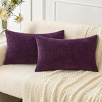 MIULEE Pack of 2 Couch Throw Pillow Covers 12x20 Inch Soft Plum Purple Chenille by MIULEE