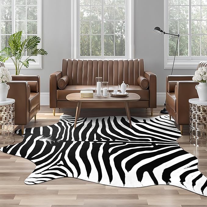 AROGAN Premium Faux Zebra Hide Rug 4.6 x 5.2 Feet, Sturdy and Large Size Bear - Image 4