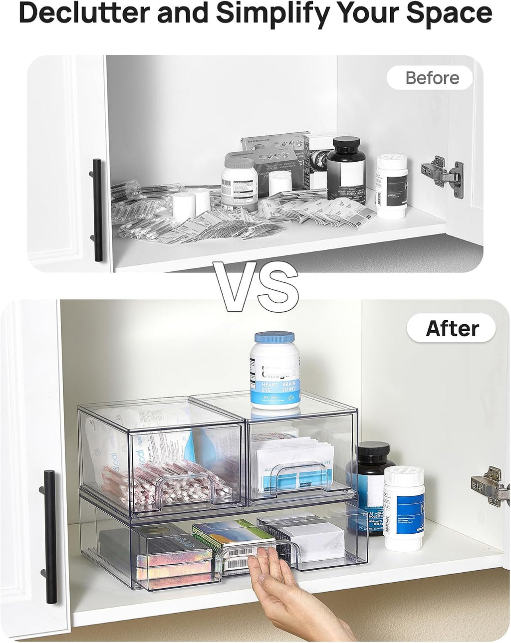 Vtopmart Clear Stackable Storage Drawers Set of 5, Plastic Organizer Bins