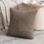 Fancy Homi Set of 2, Light Brown Patchwork Corduroy Decorative Soft Striped - Image 2