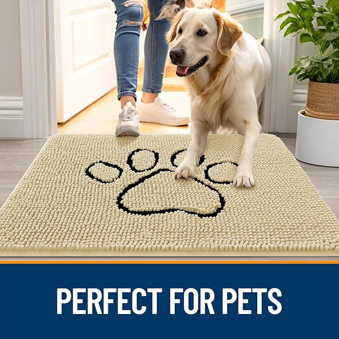 OLANLY Dog Door Mat for Muddy Paws 36x24, Paw Print Design, Absorbs Moisture - Image 6