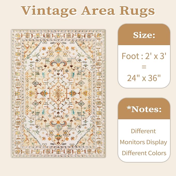SERISSA Boho Rugs for Entryway, 2x3 Light Yellow Entryway Rug Non-Slip Washable - Image 6