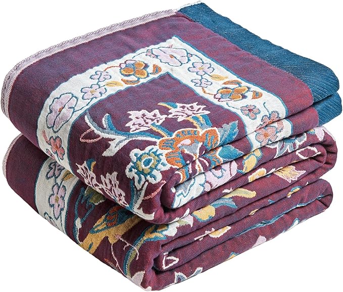 MSGKV Boho Throw Blanket for Couch 50"x60" 100% Cotton Sofa Floral Bird Blanket by MSGKVHomeTextiles