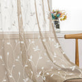 AmHoo 2 Panels Embroidered Leaf Pattern Semi Sheer Curtains Foliage Floral Voile Window Draperies Treatment for Bedroom Living Room Rod Pocket Taupe 53 x 95 Inch