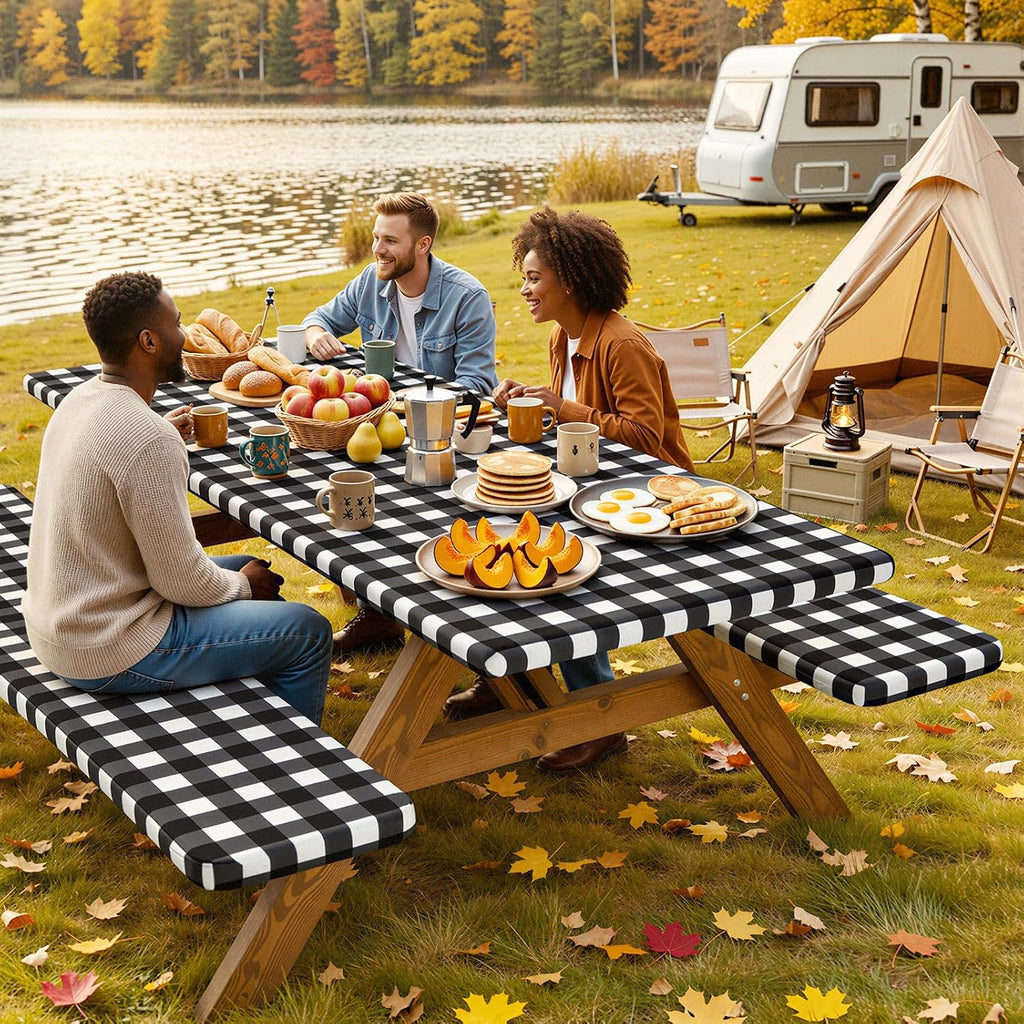 Smiry 5FT Picnic Table Cover with Bench Covers, Elastic Fitted Tablecloth