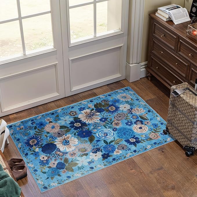 Floral Rug for Entryway, 2X3 Washable Kitchen Mat Ultra-Thin Soft, Non-Slip - Image 4
