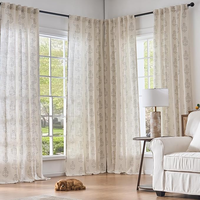 jinchan Linen Floral Curtains for Living Room 84 Inch Length Gray Flower - Image 8