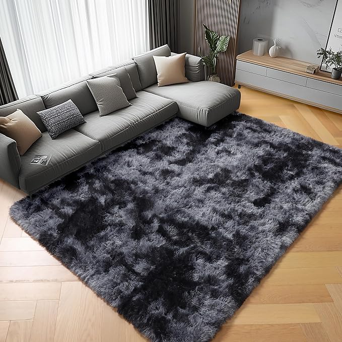 ONASAR Area Rugs for Bedroom Living Room, Fluffy Tie-Dyed Dark Grey 4x6 Indoor - Image 5