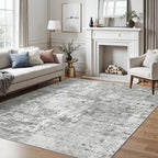 Abstract Rug 5x7 Machine Washable Area Indoor Grey White Low Pile Non-Slip - Image 8
