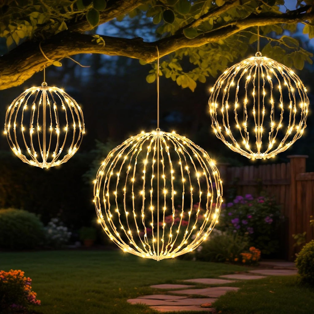 Christmas Decorations,LED Light Balls Outdoor,2 Pack,Warm White