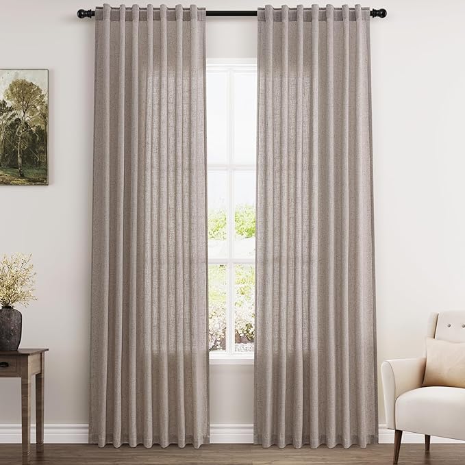Brownish Grey Linen Curtains 84 Inches Long by Nanspring
