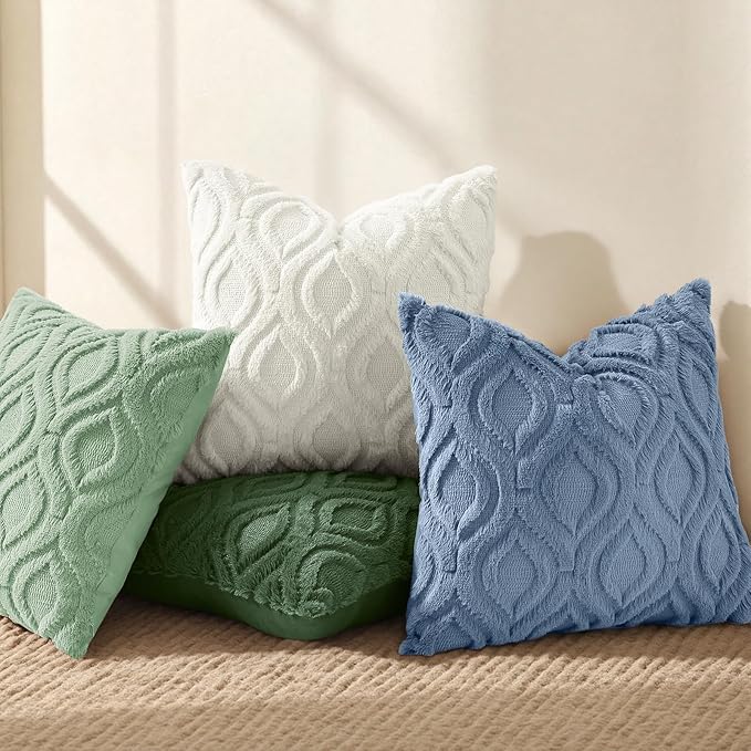 decorUhome Throw Pillow Covers 16x16 Inch Set of 2, Soft Plush Faux Wool Dusty - Image 5