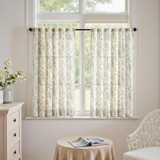 jinchan Linen Blend Floral Curtains by JINCHAN