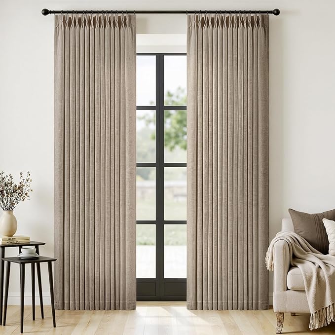 MIULEE Pinch Pleated Thick Linen Curtains 96 Inches Long 2 Panels by MIULEE