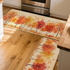 Watercolor Fall Maple Trees Kitchen Rugs Set of 2, 17x29 and 17x47 Inch