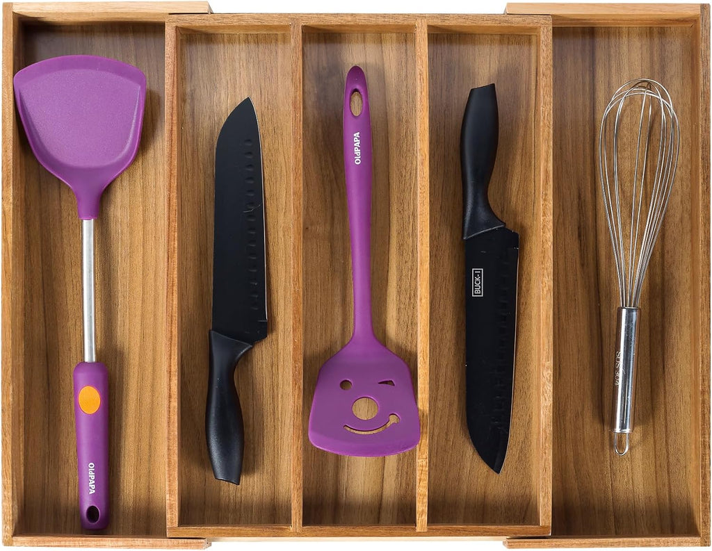 Utoplike Bamboo Cutlery Silverware Tray, Small Utensils Drawer Organizer