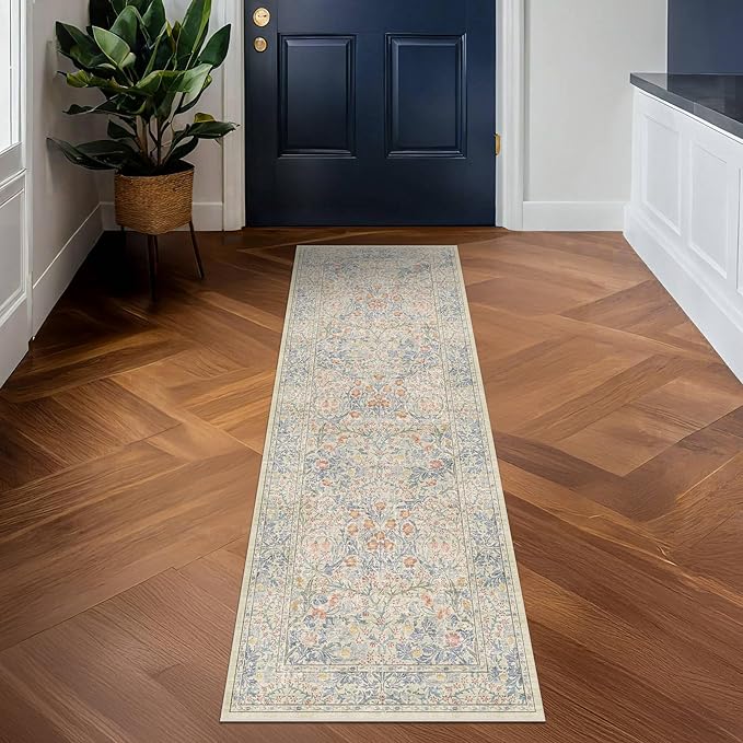 Hazo Haus Non Slip Beige Blue Hallway Runner Rug - Image 9