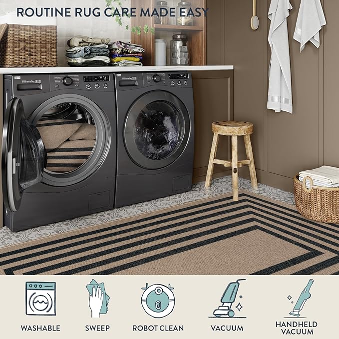 Lahome Enfys Modern Geometric Easy Jute Entryway Rug, 4x6 Black Washable Carpet - Image 6