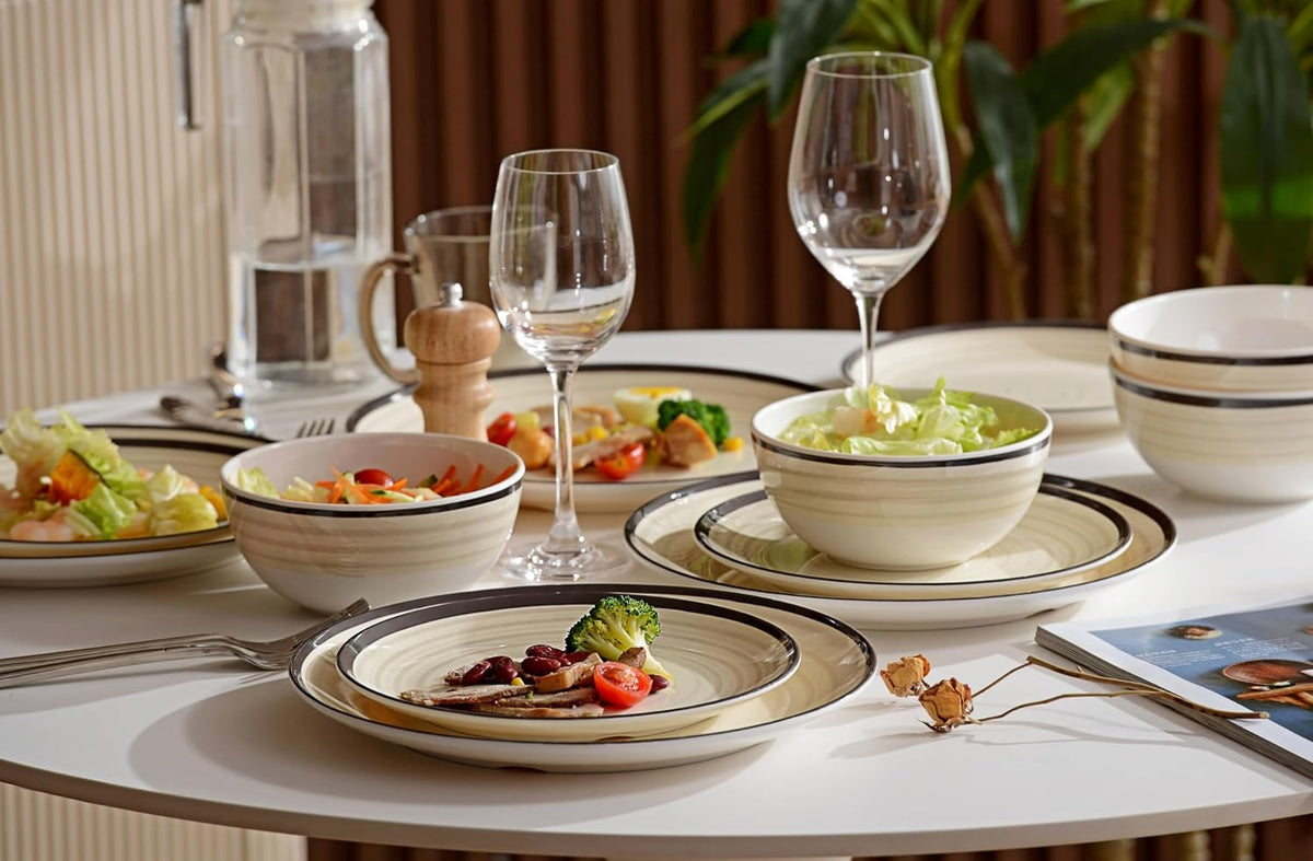Melamine Dinnerware Set for 4, 12Pcs Dinner Dishes Set,Off White