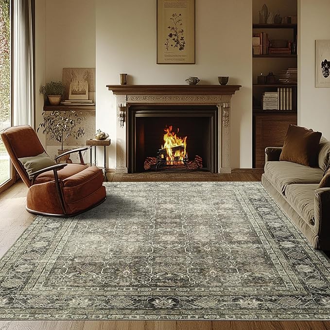 Washable Rugs 8x10 Area Rugs for Living Room- Vintage Rugs for Bedroom by Lbris