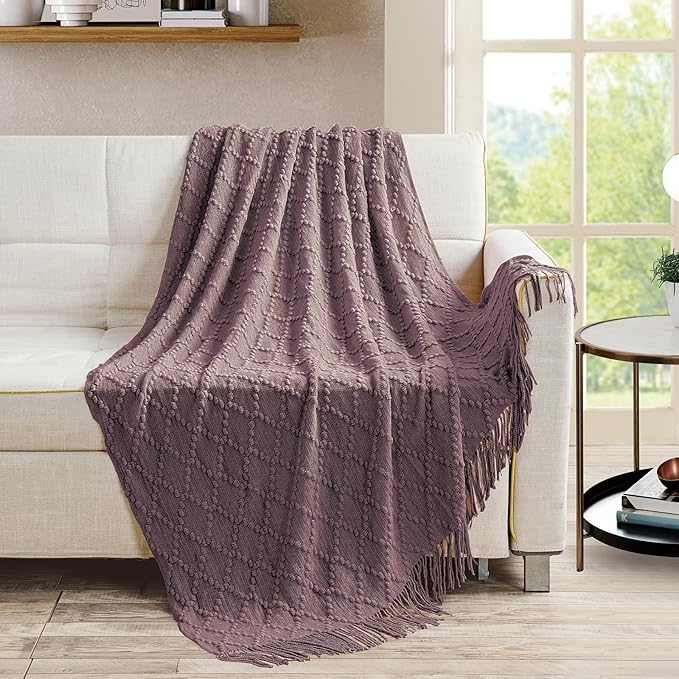 BOURINA Dark Lavender Throw Blanket 50 x70 Inches Jacquard Argyle Throw - Image 4