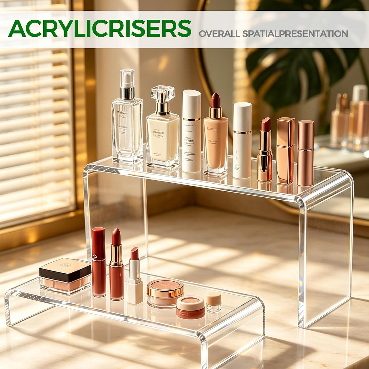 4-Pack Clear Acrylic Risers for Display – Tiered Rectangular Display Riser Shelves for Perfume, Figures & Jewelry, 4 Graduated Sizes up to 9.05"x2.95"x5.11", 5mm Thick Shelf Riser