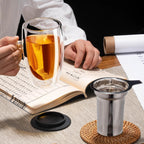 Baalaka Tea Infuser Mug, 16 fl oz Double-Wall Glass for Loose Leaf Tea