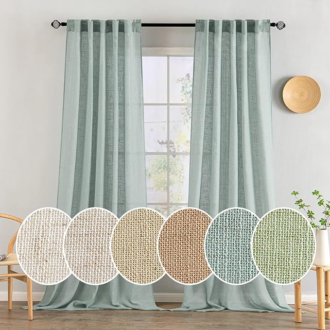 MIULEE Sea Green Linen Curtains 90 Inch Long by MIULEE