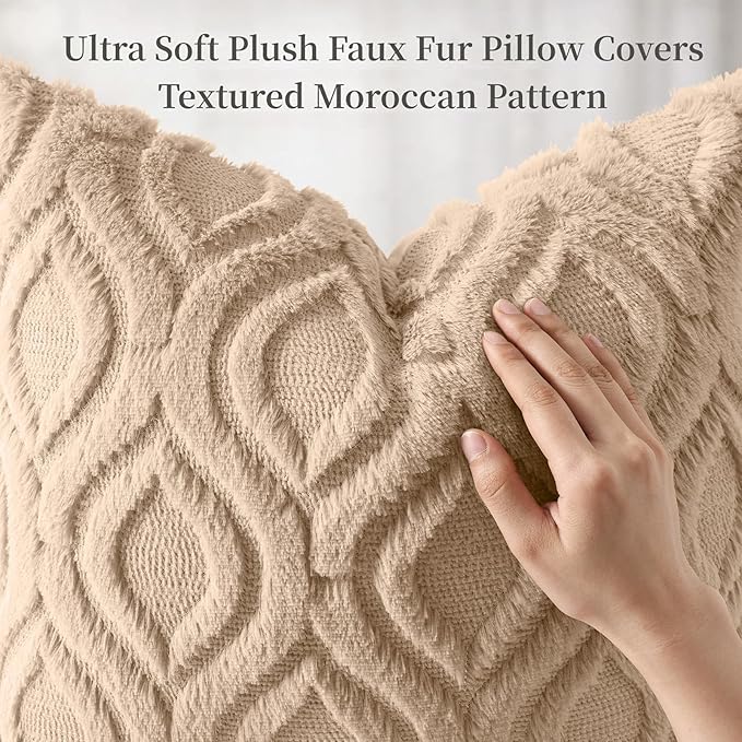 decorUhome Throw Pillow Covers 18x18 Inch Set of 2, Soft Plush Faux Wool Light - Image 6