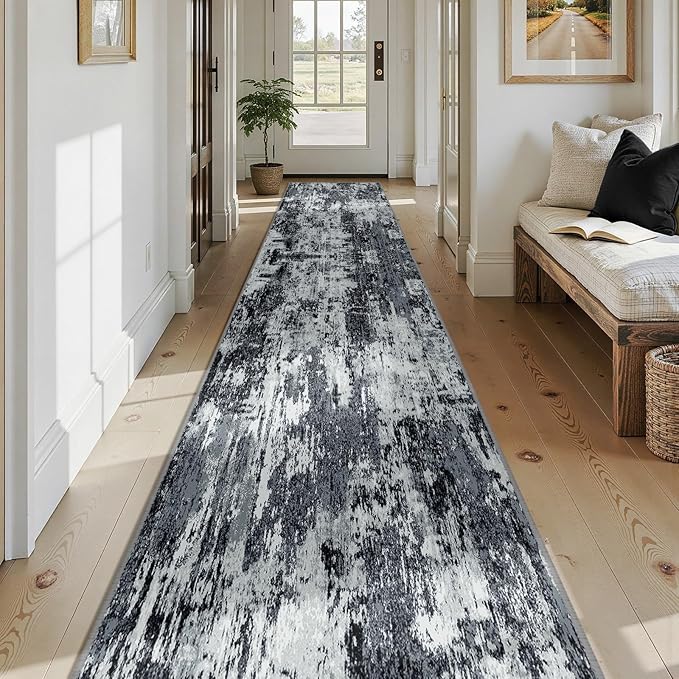 Washable Area Rugs 2'6'' x14 Non-Slip Modern Abstract Soft - Image 2