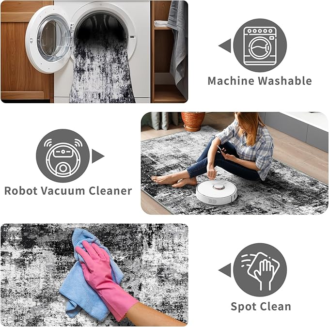 2x6 Washable Runner Rugs for Hallway: Easy-to-Clean Abstract Runners for - Image 4