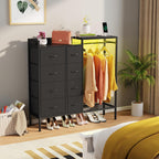 HIGDBFE 8-Drawer Dresser with Hanging Rack for Bedroom, Black, 11.8" D