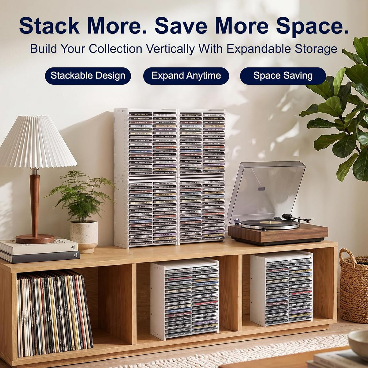 Stackable CD Storage Organizer, Holds 34 CD Cases, Great Gift Idea