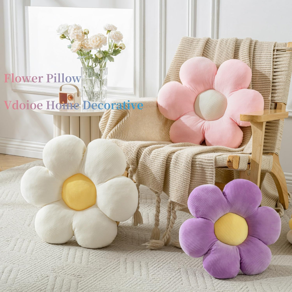 Flower Pillow,15.75" Daisy Pillow Sage Green Decorative Pillows
