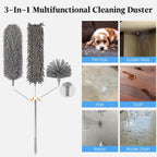 Microfiber Feather Duster 5-in-1 Kit with Extension Pole, Washable Cleaning Duster Set with 3 Duster Heads, Cobweb Duster, Corner Brush, 100'' Extendable Long Duster for High Ceilings, Fans, Furniture